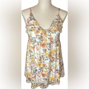 ✨NWT Trixxi Spaghetti Strap Yellow & Peach Floral Low Cut V-Neck Sundress